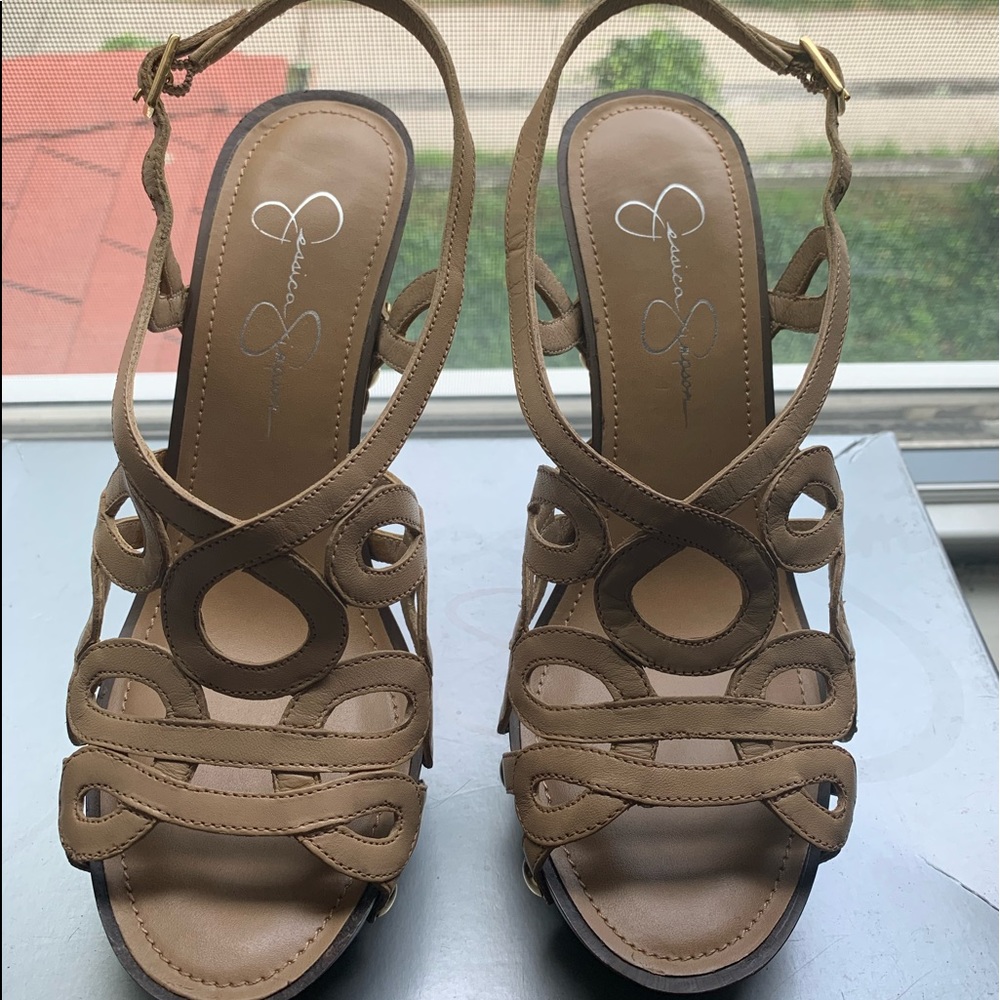 Jessica Simpson Genaviv platform sandal w/stiletto heel, Cognac, Sz 7.5, NIB